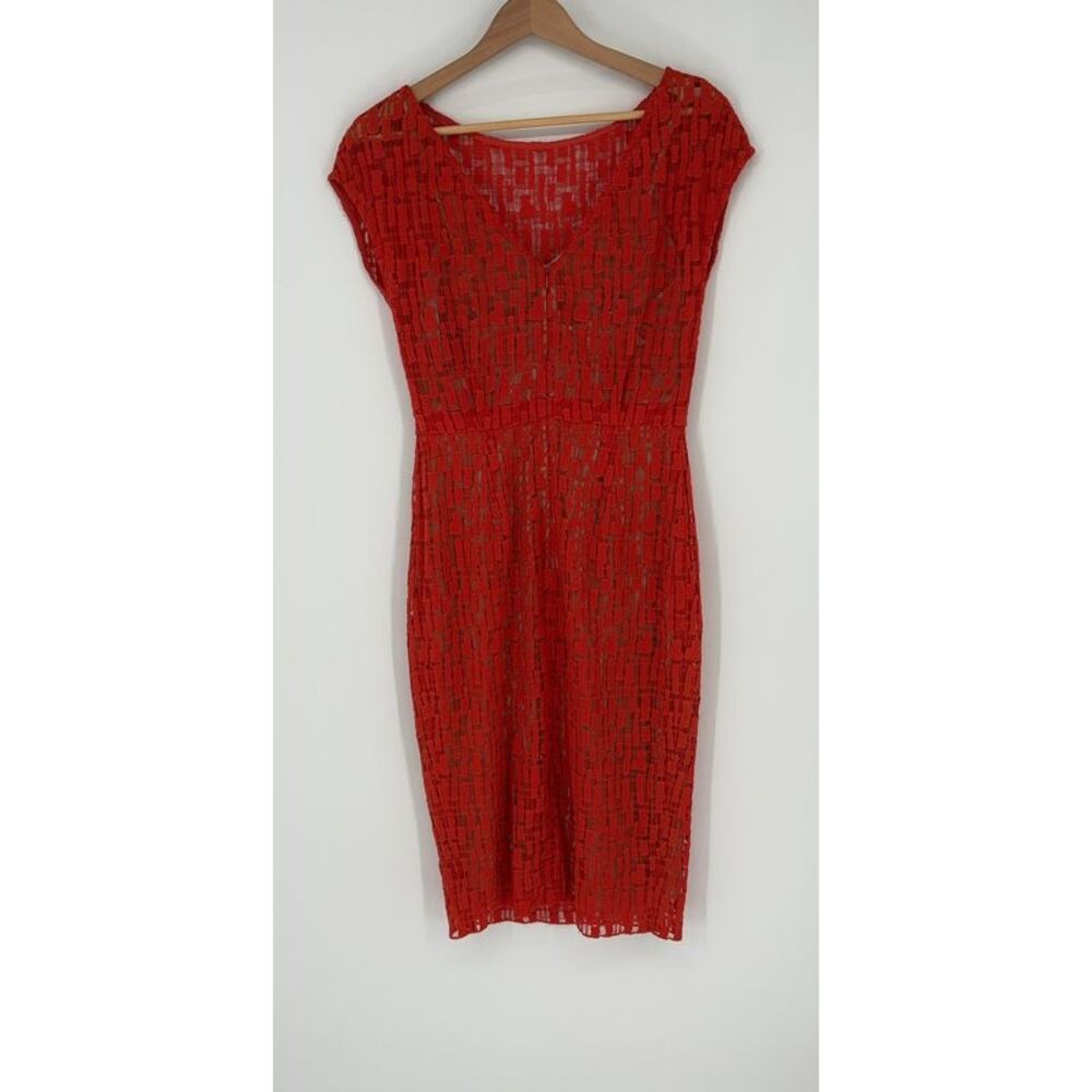 Lela Rose Wiggle Dress with Silk Slip in Tomato Red